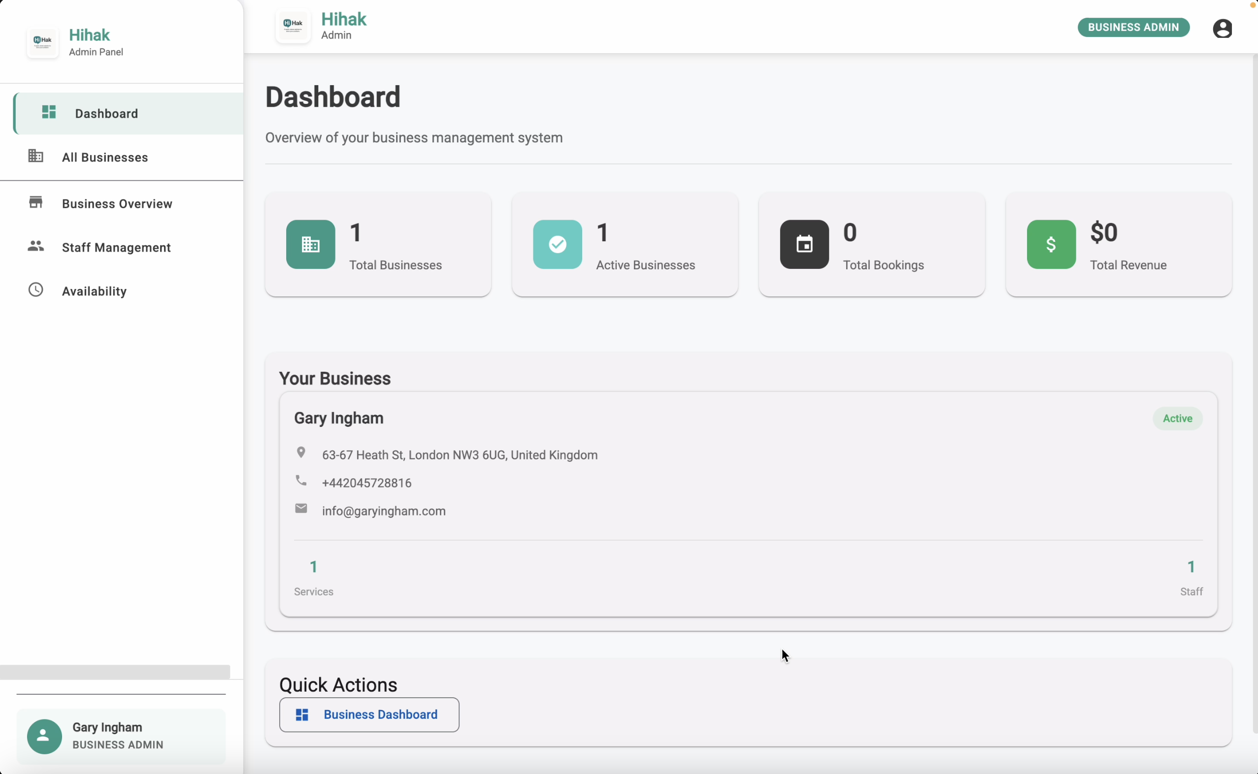 Interface d'administration